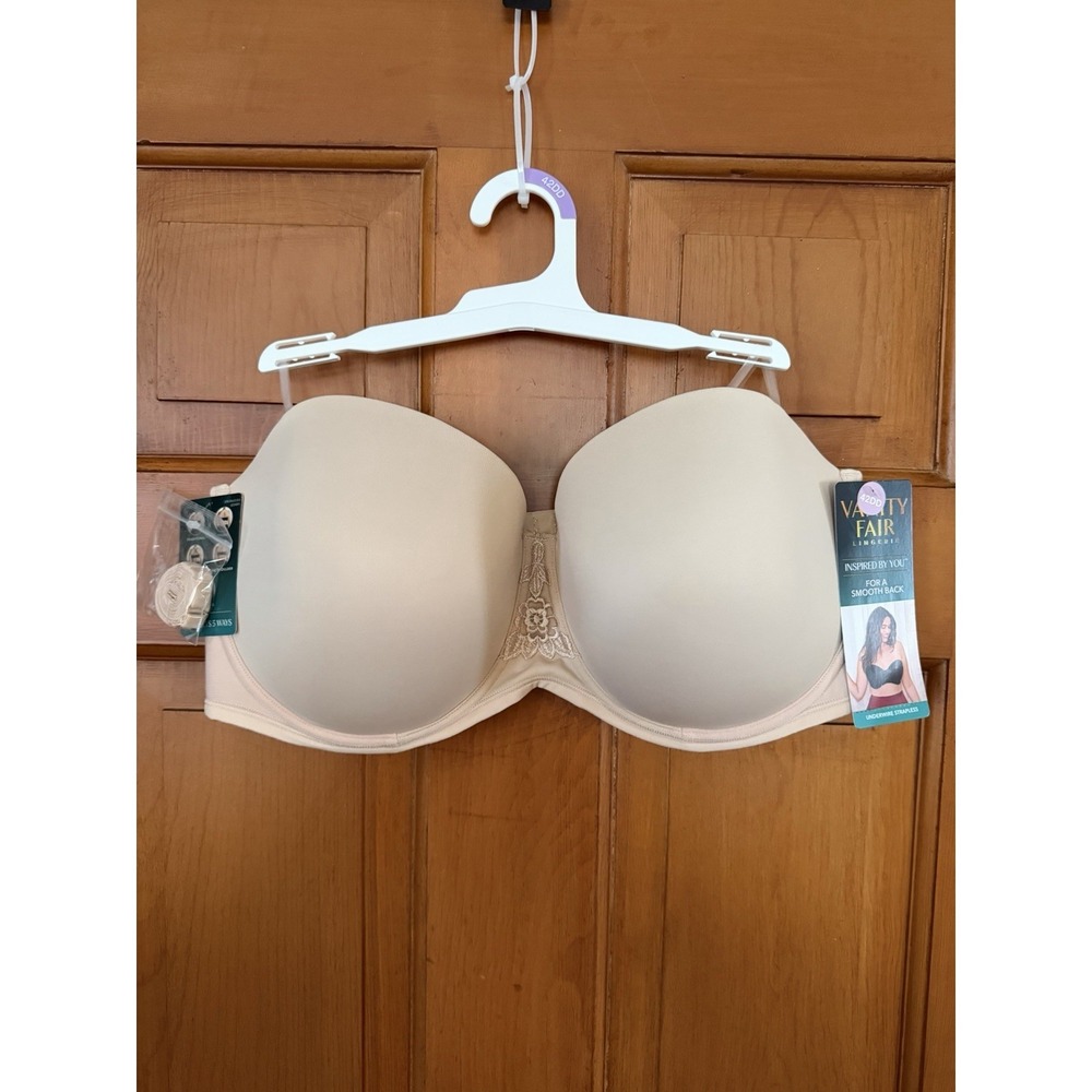 Women's Vanity Fair Rose Beige Underwire Strapless Bra 42DD Converts 5 Ways NWT